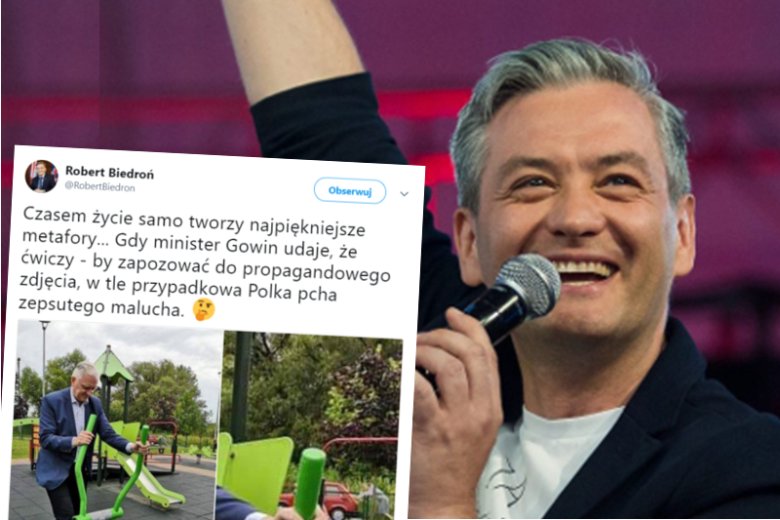 Robert Biedroń dostrzegł w zdjęciu Gowina idealną metaforę Polski.