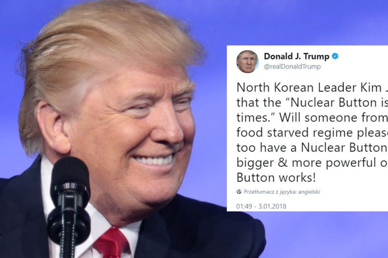 Kompleks małego czerwonego guzika nie wybiera. Dlatego Donald Trump MUSIAŁ zareagować na pogłoski, że Kim Dzong Un na większego i trzyma go ciągle na biurku.